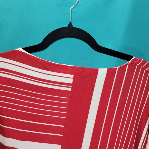 Chicos Red & White Striped Top Size 0 Batwing Sleeves Loose Fit - Picture 7 of 10